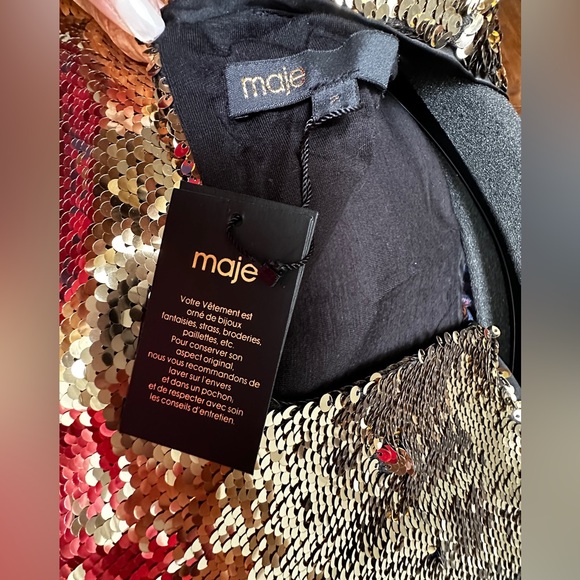 MAJE dress - new with tags. Gold mini Sequin A shape mini dress. Size- T2 - Picture 6 of 9